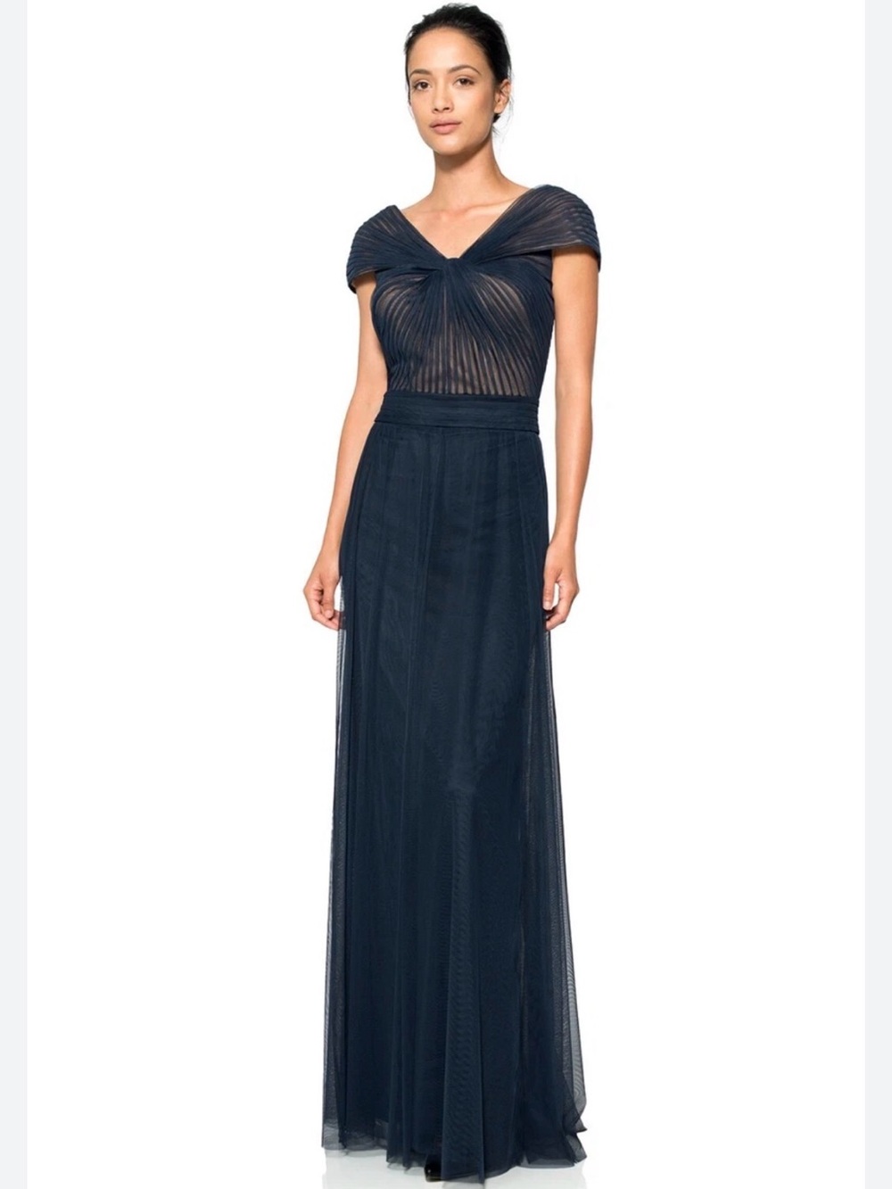 Tadashi Shoji navy tulle twist maxi gown size 10
